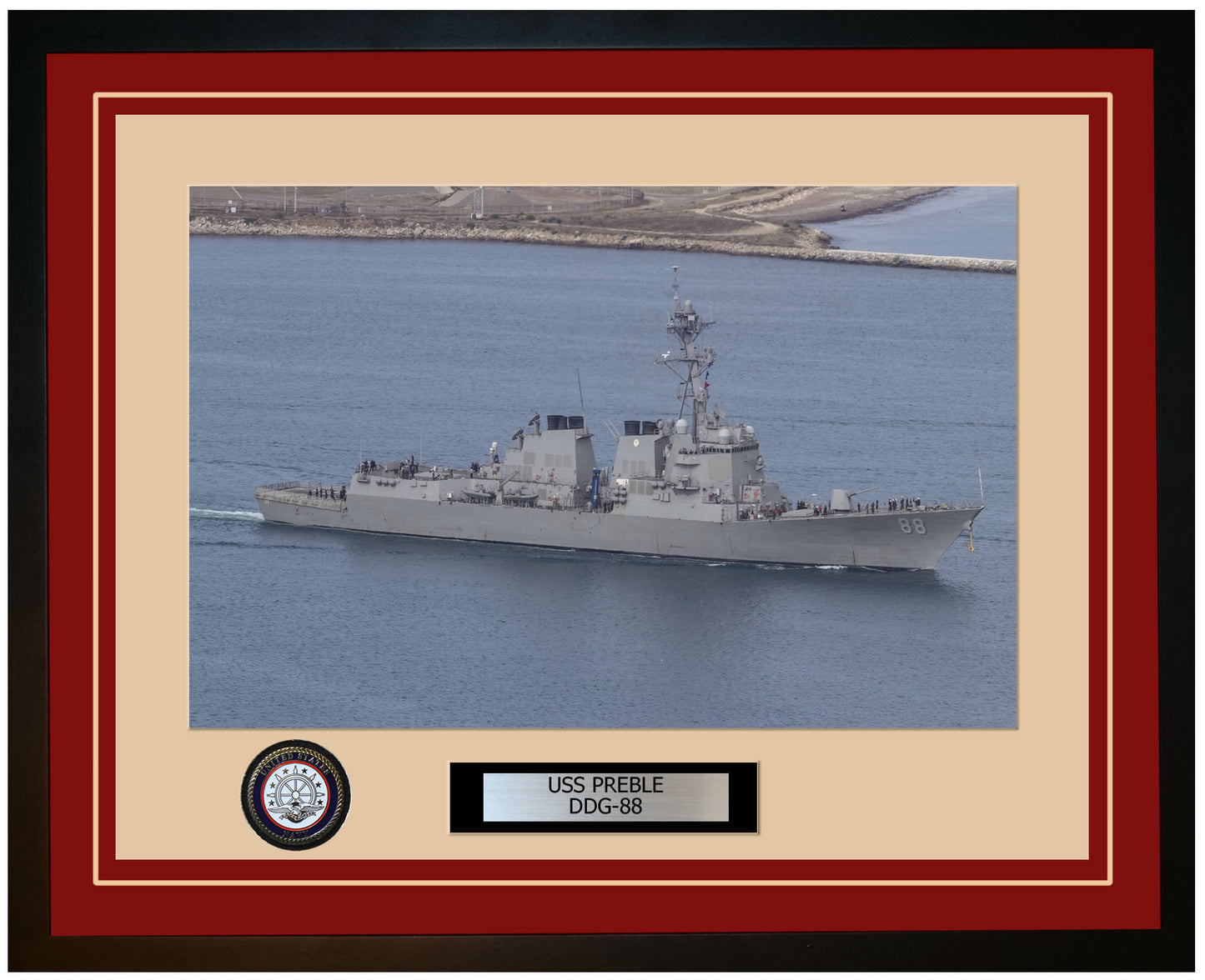 USS PREBLE DDG-88 Framed Navy Ship Photo Burgundy