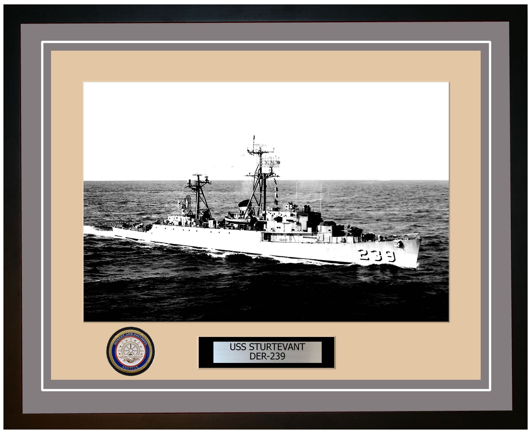 USS Sturtevant DER-239 Framed Navy Ship Photo Grey