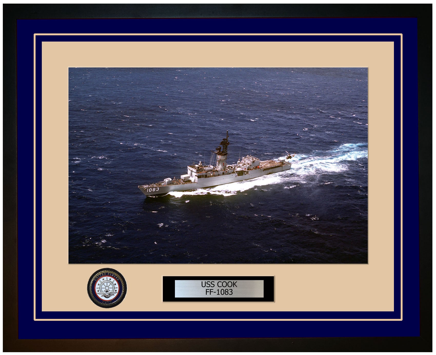 USS COOK FF-1083 Framed Navy Ship Photo Blue