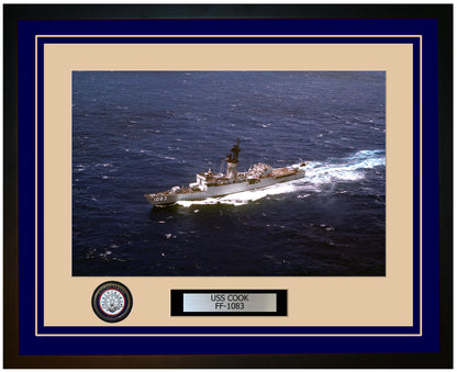 USS COOK FF-1083 Framed Navy Ship Photo Blue