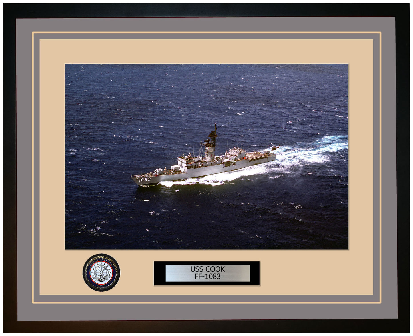 USS COOK FF-1083 Framed Navy Ship Photo Grey