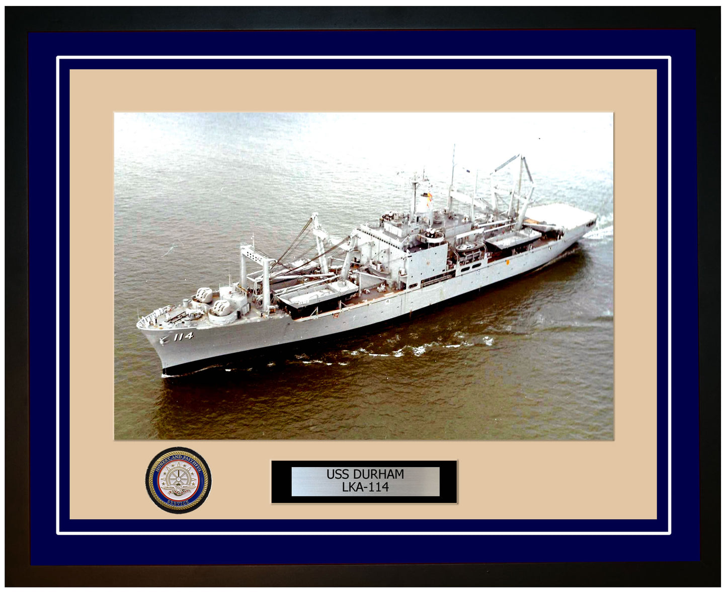 USS Durham LKA-114 Framed Navy Ship Photo Blue