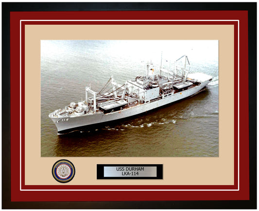 USS Durham LKA-114 Framed Navy Ship Photo Burgundy