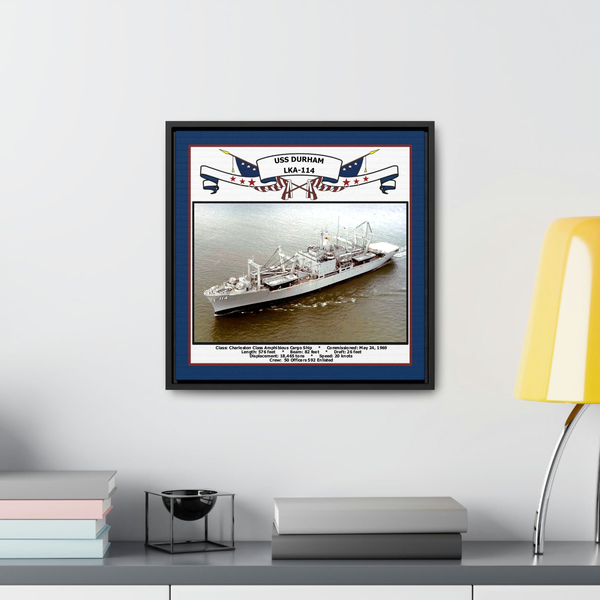 USS Durham LKA-114 Navy Floating Frame Photo Desk View