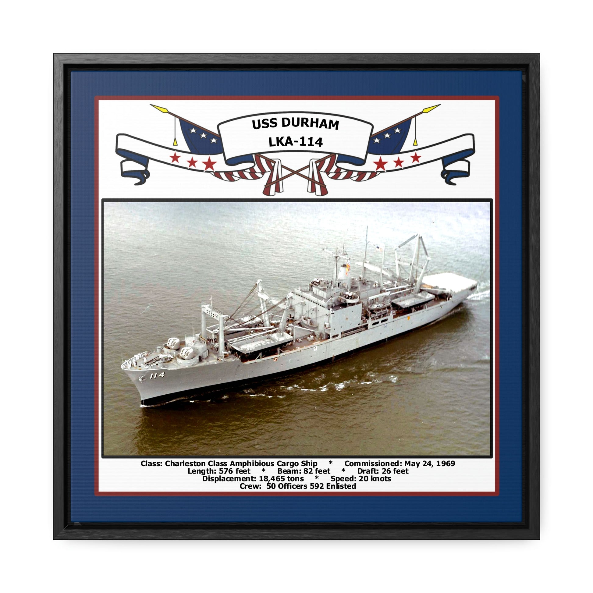 USS Durham LKA-114 Navy Floating Frame Photo Front View