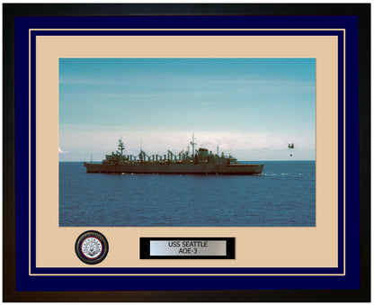 USS SEATTLE AOE-3 Framed Navy Ship Photo Blue