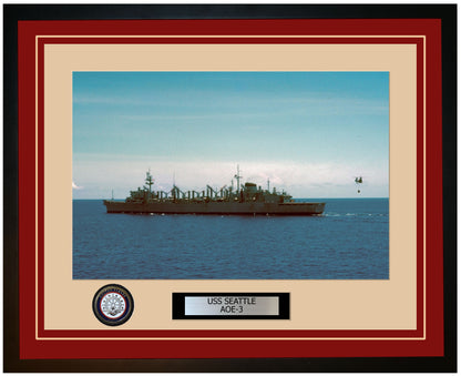 USS SEATTLE AOE-3 Framed Navy Ship Photo Burgundy
