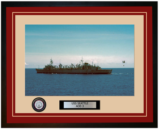 USS SEATTLE AOE-3 Framed Navy Ship Photo Burgundy