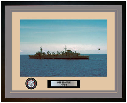 USS SEATTLE AOE-3 Framed Navy Ship Photo Grey