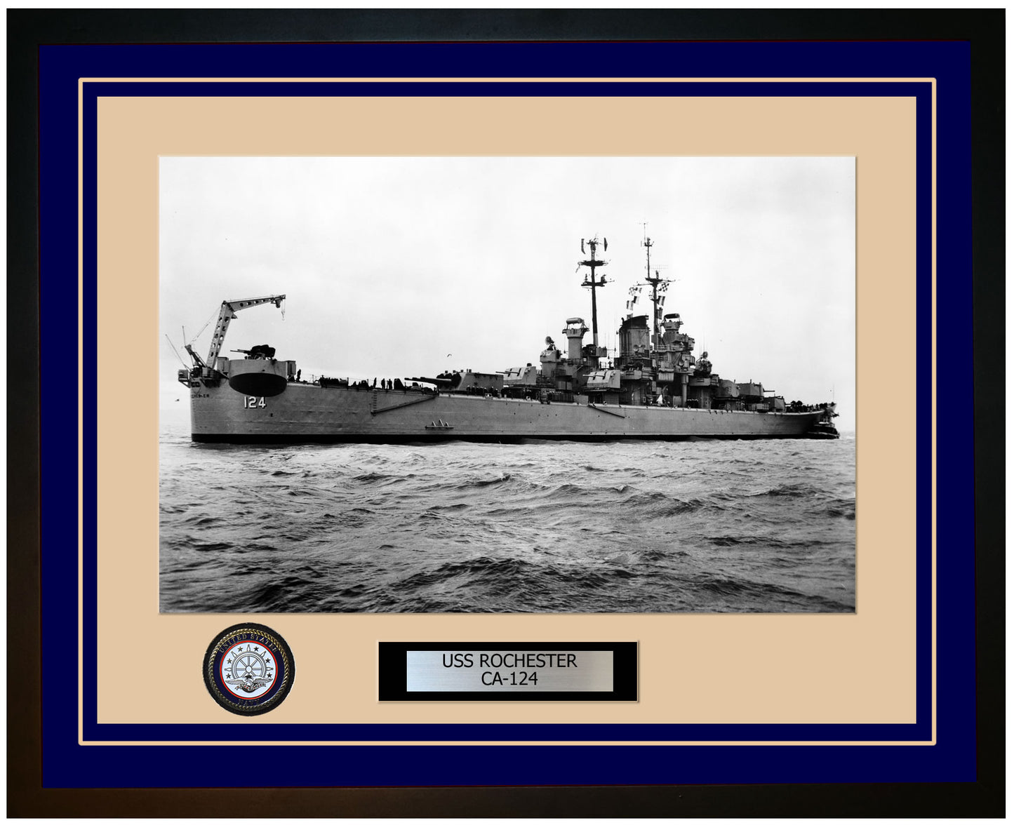 USS ROCHESTER CA-124 Framed Navy Ship Photo Blue