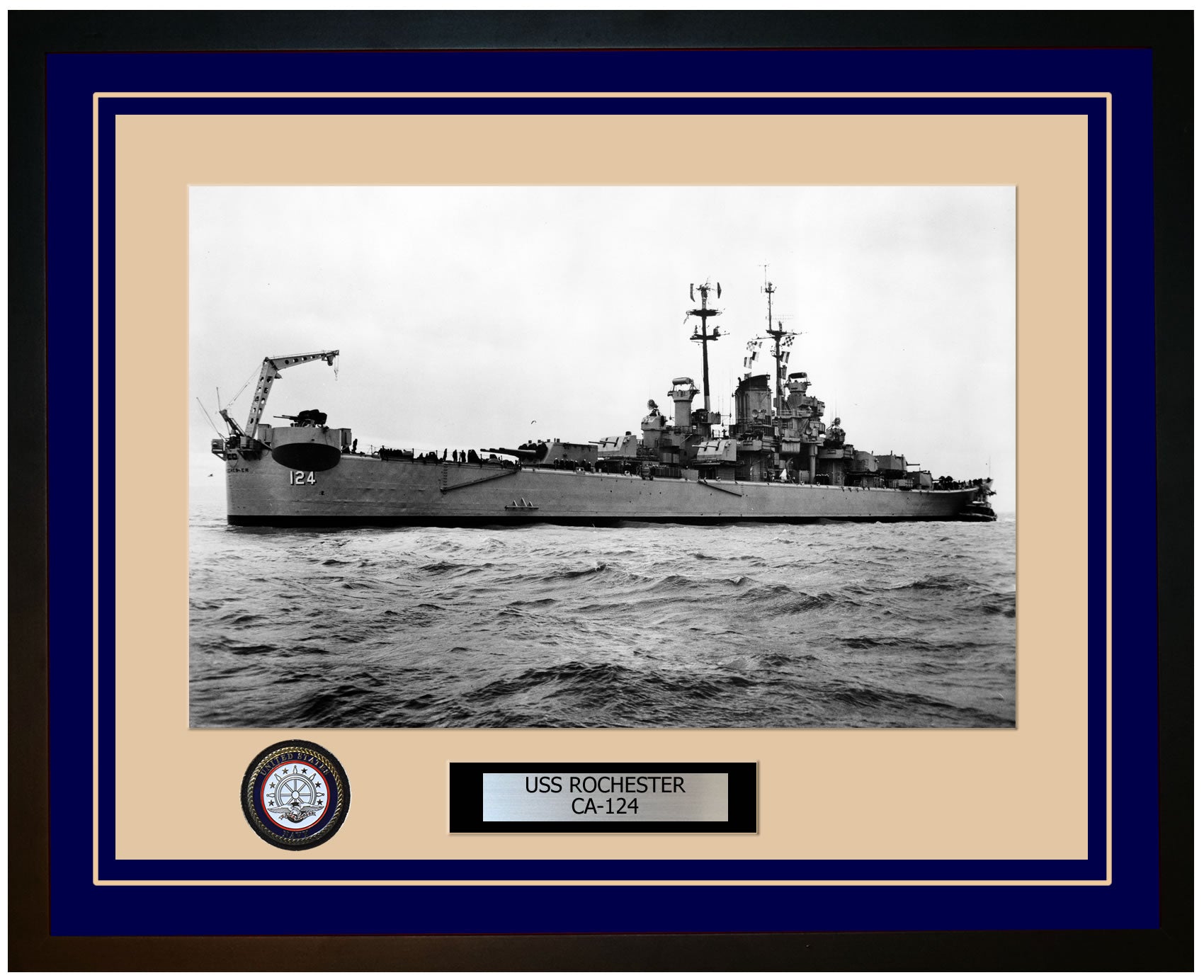 USS ROCHESTER CA-124 Framed Navy Ship Photo Blue