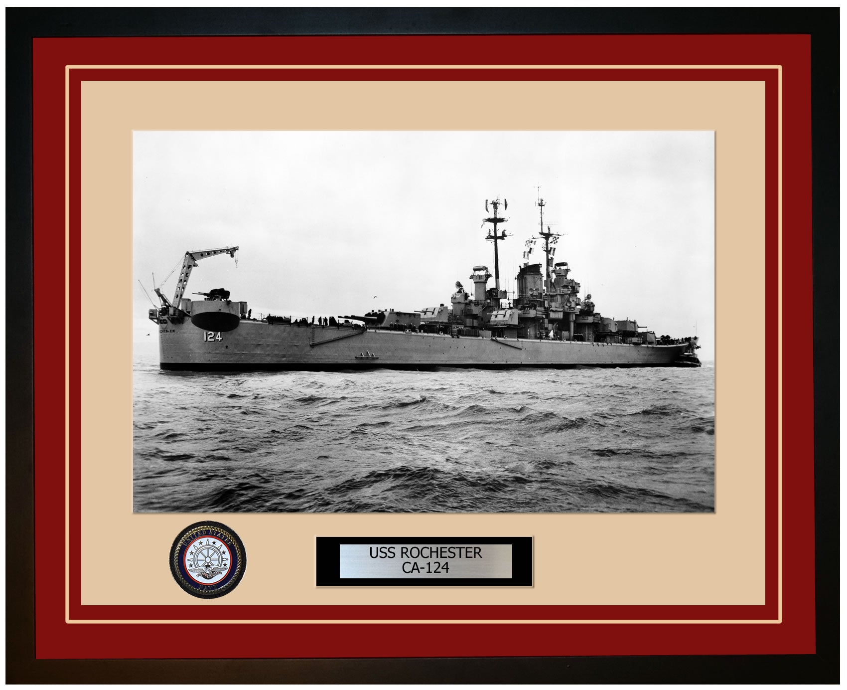 USS ROCHESTER CA-124 Framed Navy Ship Photo Burgundy