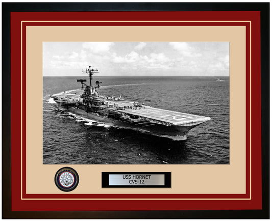 USS HORNET CVS-12 Framed Navy Ship Photo Burgundy