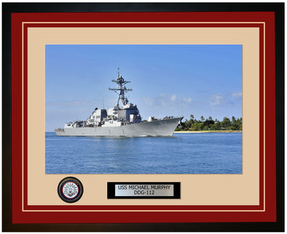 USS MICHAEL MURPHY DDG-112 Framed Navy Ship Photo Burgundy