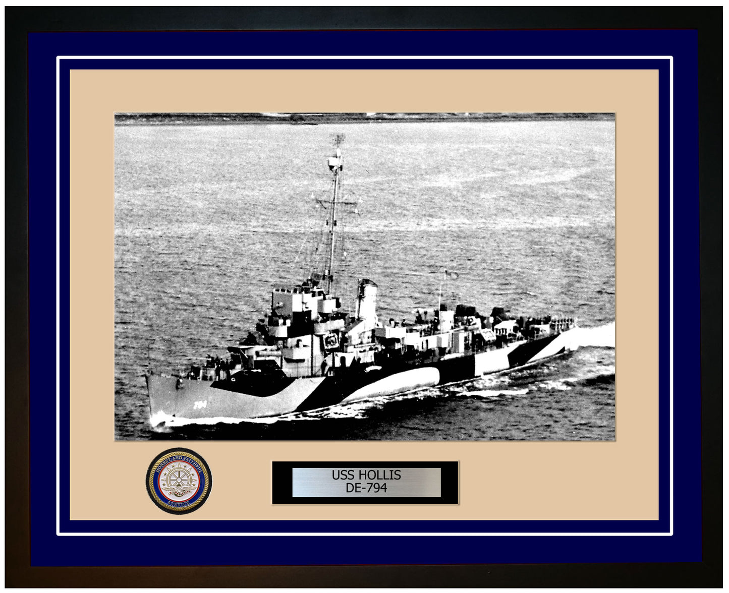 USS Hollis DE-794 Framed Navy Ship Photo Blue