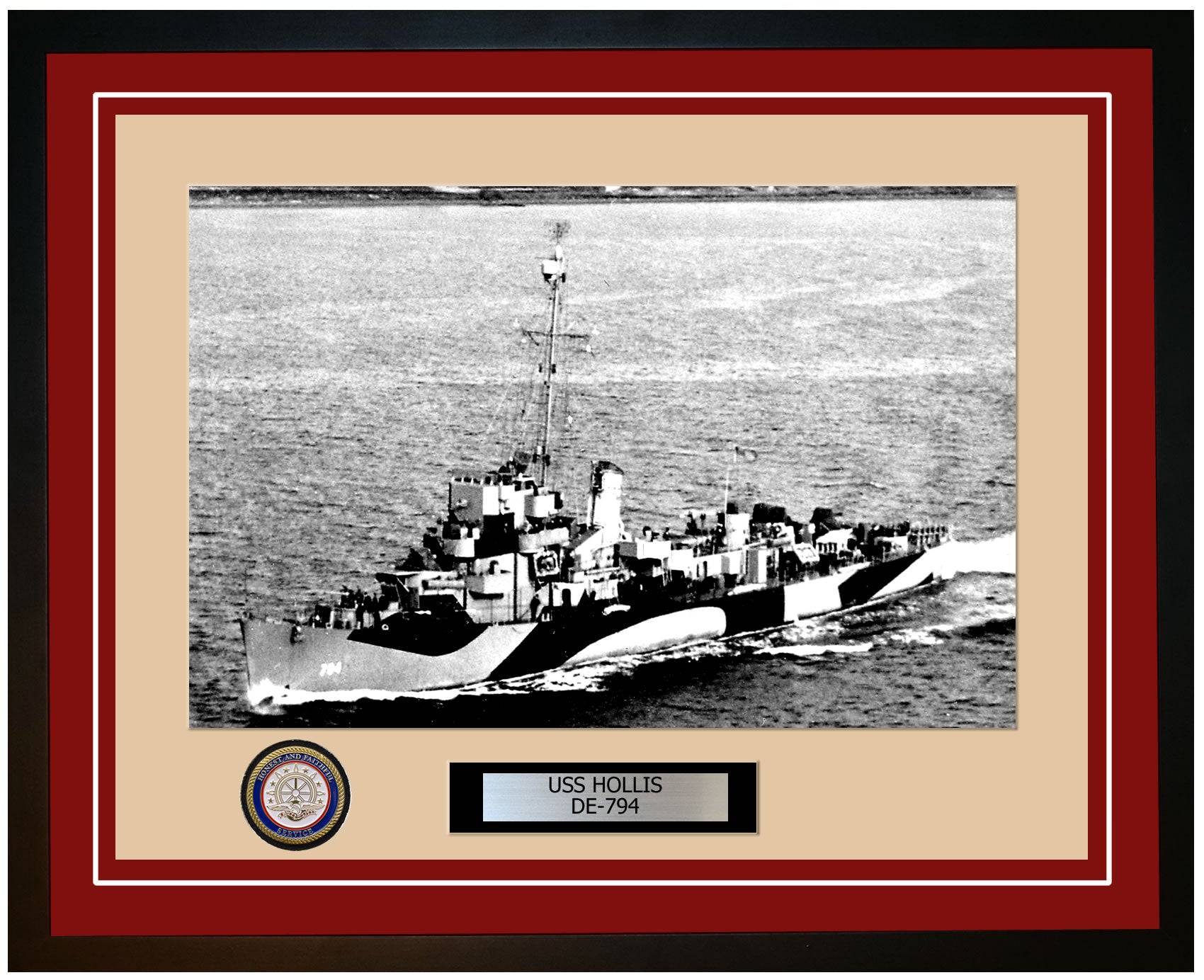 USS Hollis DE-794 Framed Navy Ship Photo Burgundy