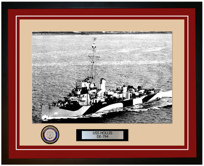 USS Hollis DE-794 Framed Navy Ship Photo Burgundy