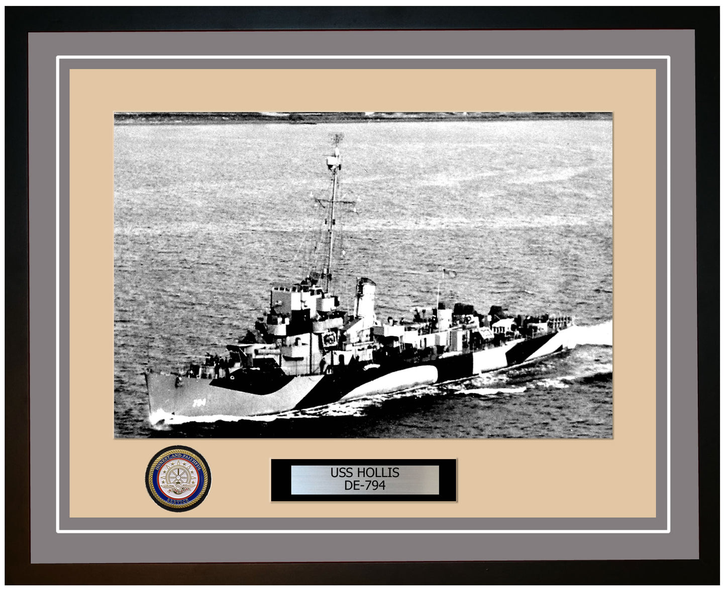 USS Hollis DE-794 Framed Navy Ship Photo Grey