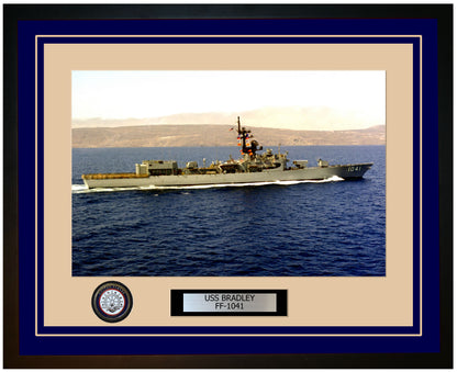 USS BRADLEY FF-1041 Framed Navy Ship Photo Blue