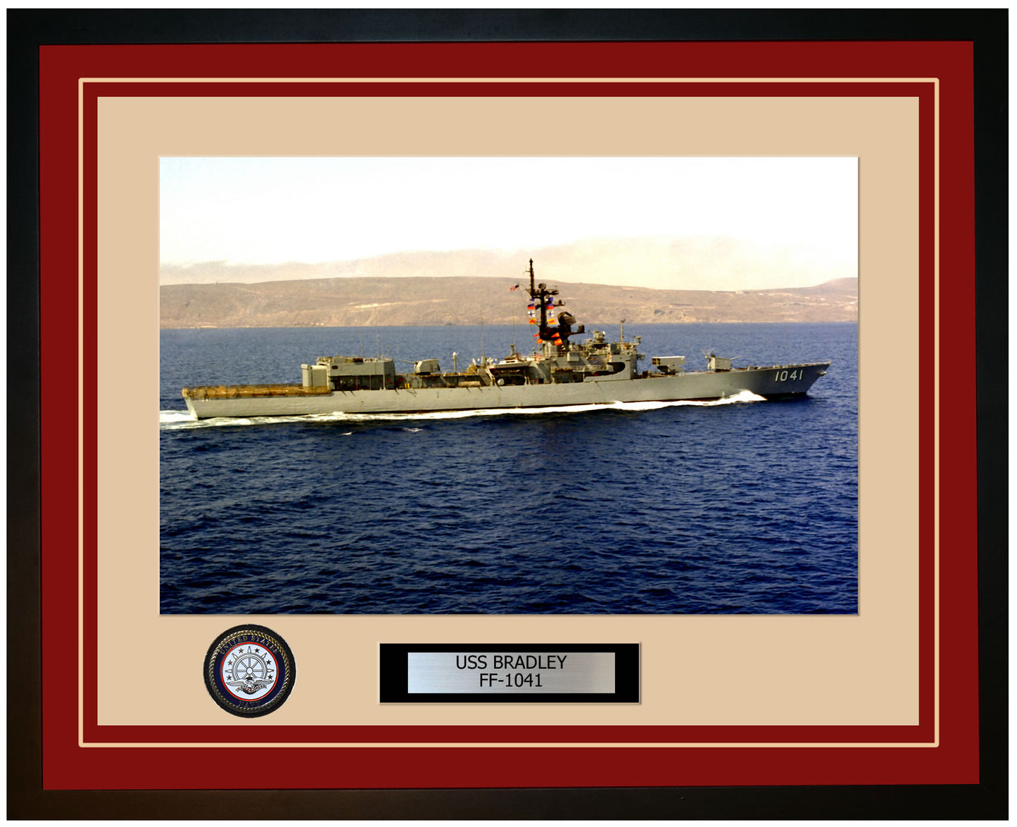 USS BRADLEY FF-1041 Framed Navy Ship Photo Burgundy