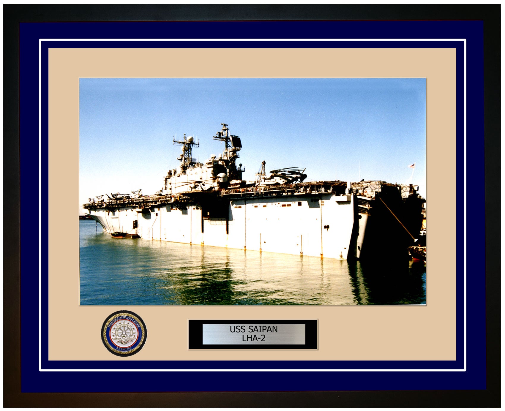 USS Saipan LHA-2 Framed Navy Ship Photo Blue