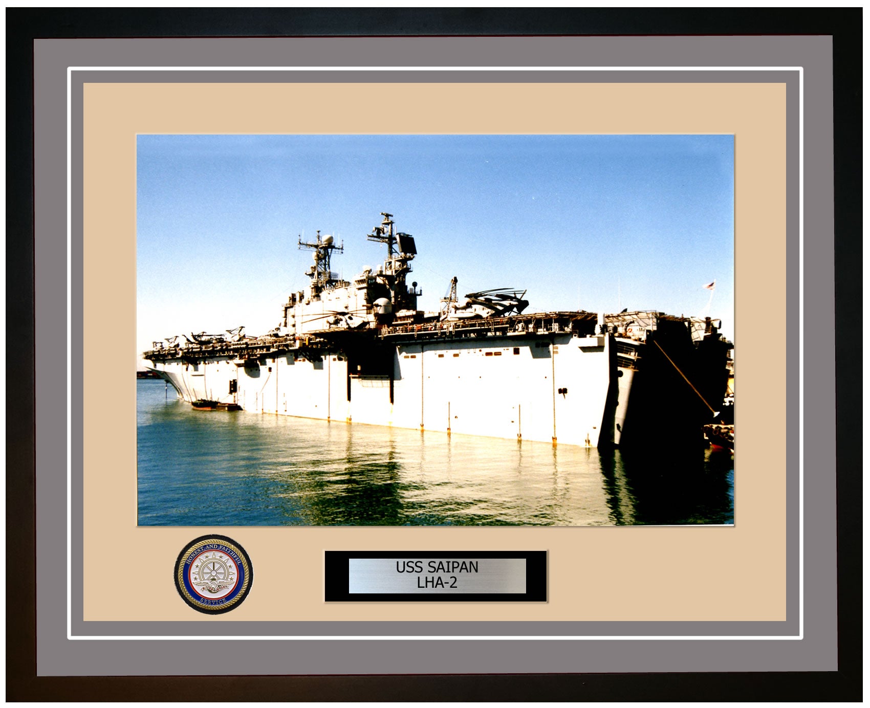 USS Saipan LHA-2 Framed Navy Ship Photo Grey