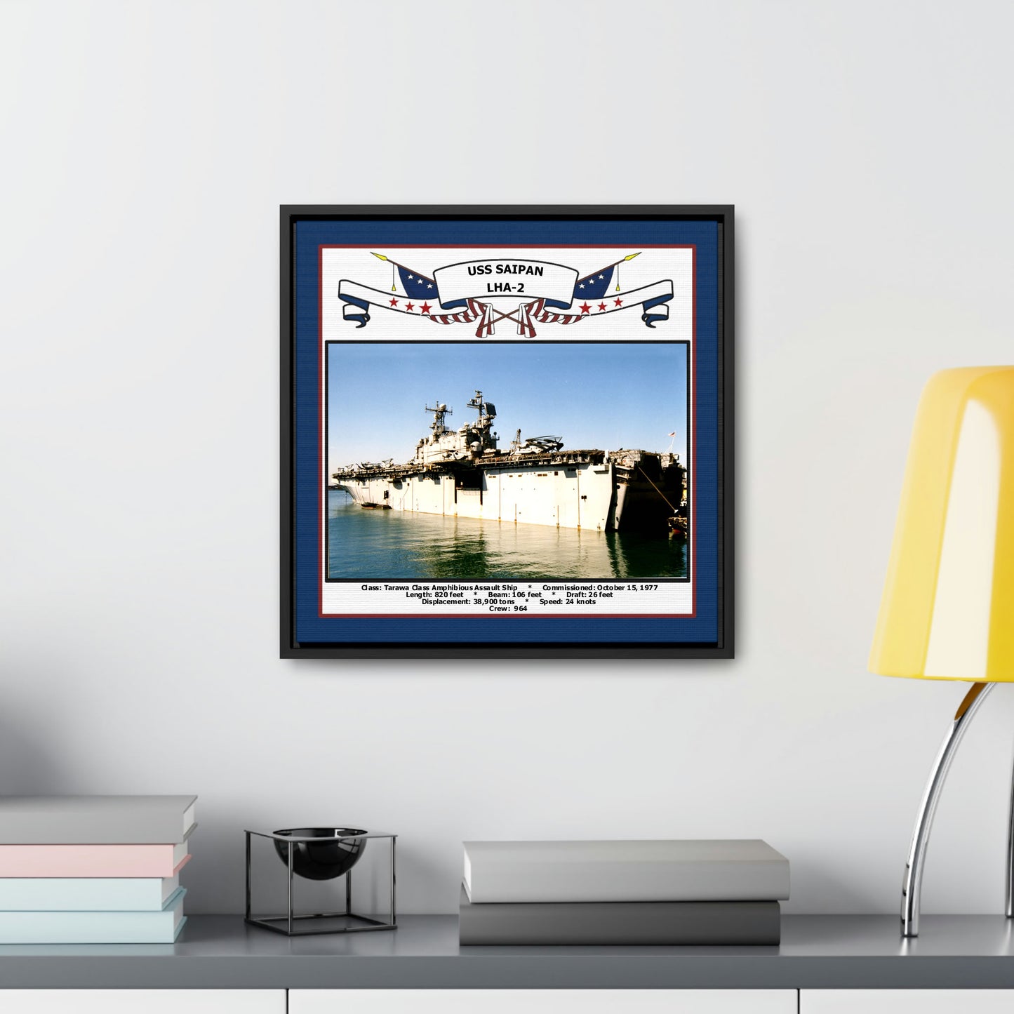USS Saipan LHA-2 Navy Floating Frame Photo Desk View
