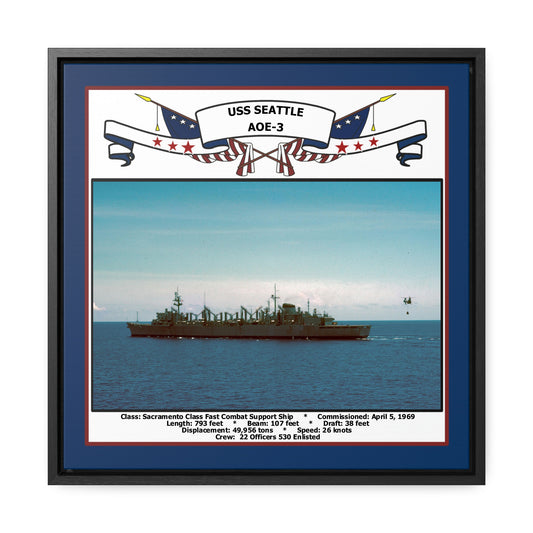 USS Seattle AOE-3 Navy Floating Frame Photo Front View