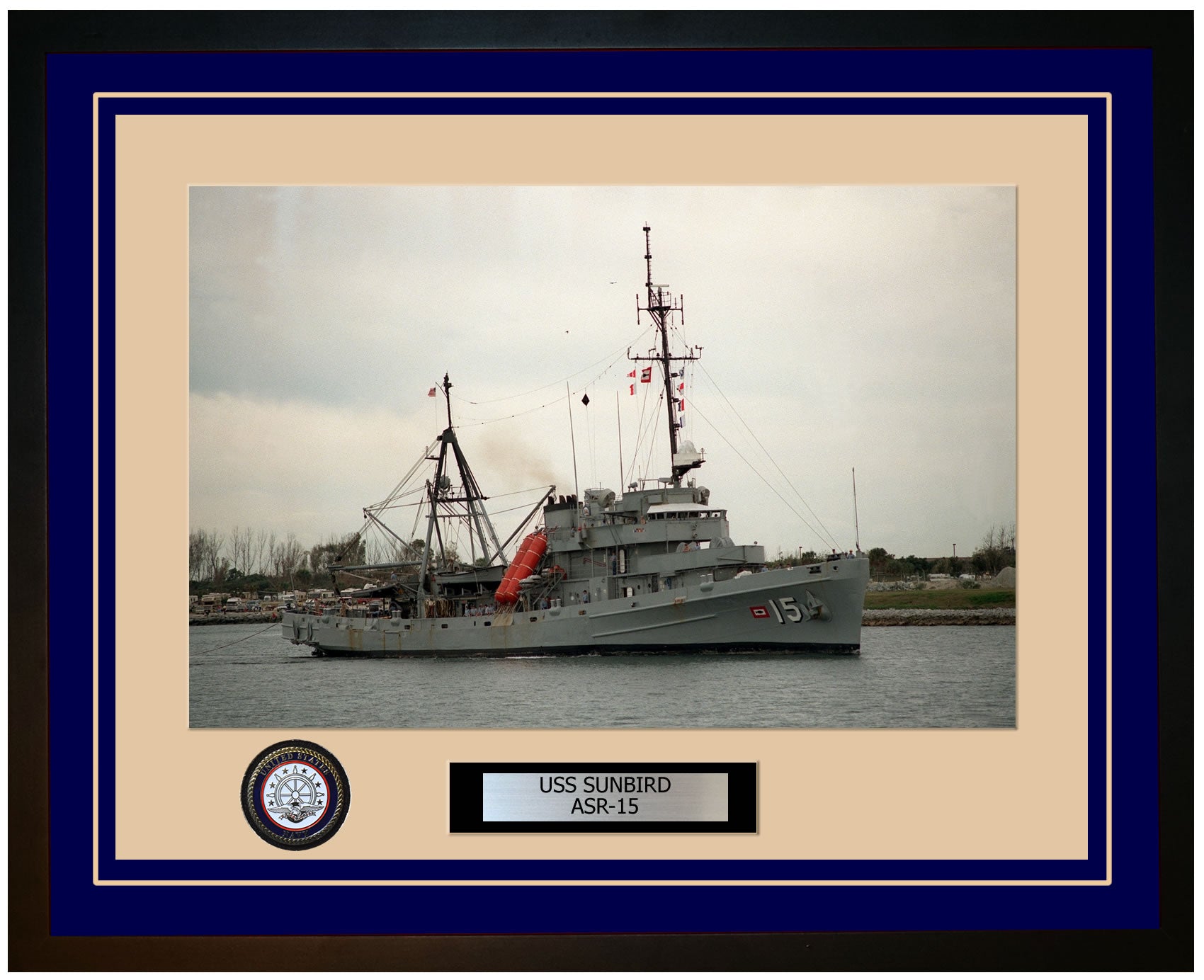USS SUNBIRD ASR-15 Framed Navy Ship Photo Blue