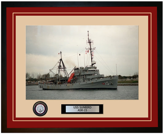 USS SUNBIRD ASR-15 Framed Navy Ship Photo Burgundy