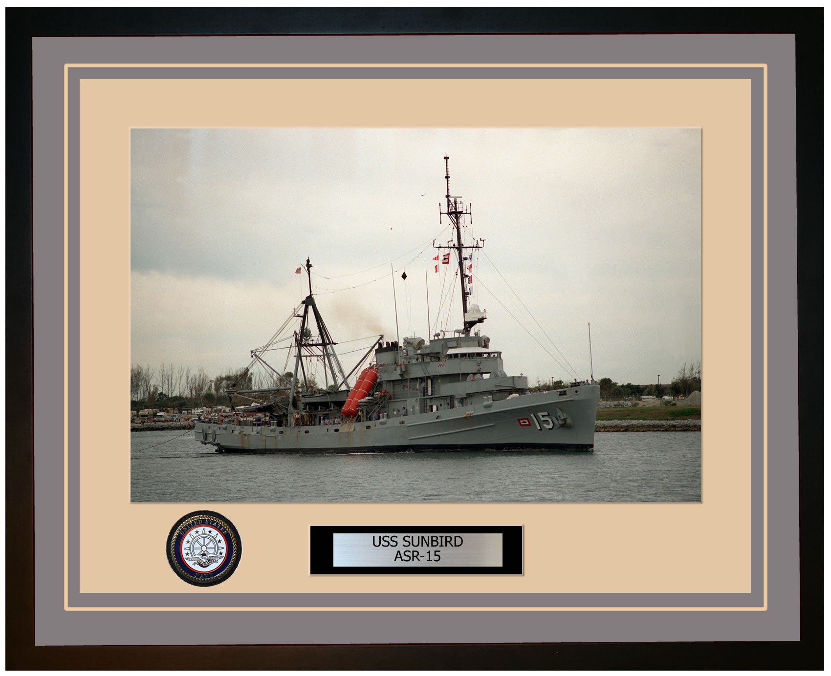 USS SUNBIRD ASR-15 Framed Navy Ship Photo Grey