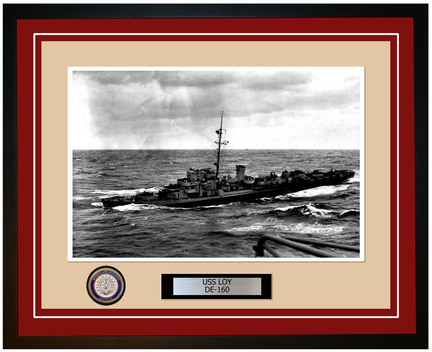 USS Loy DE-160 Framed Navy Ship Photo Burgundy