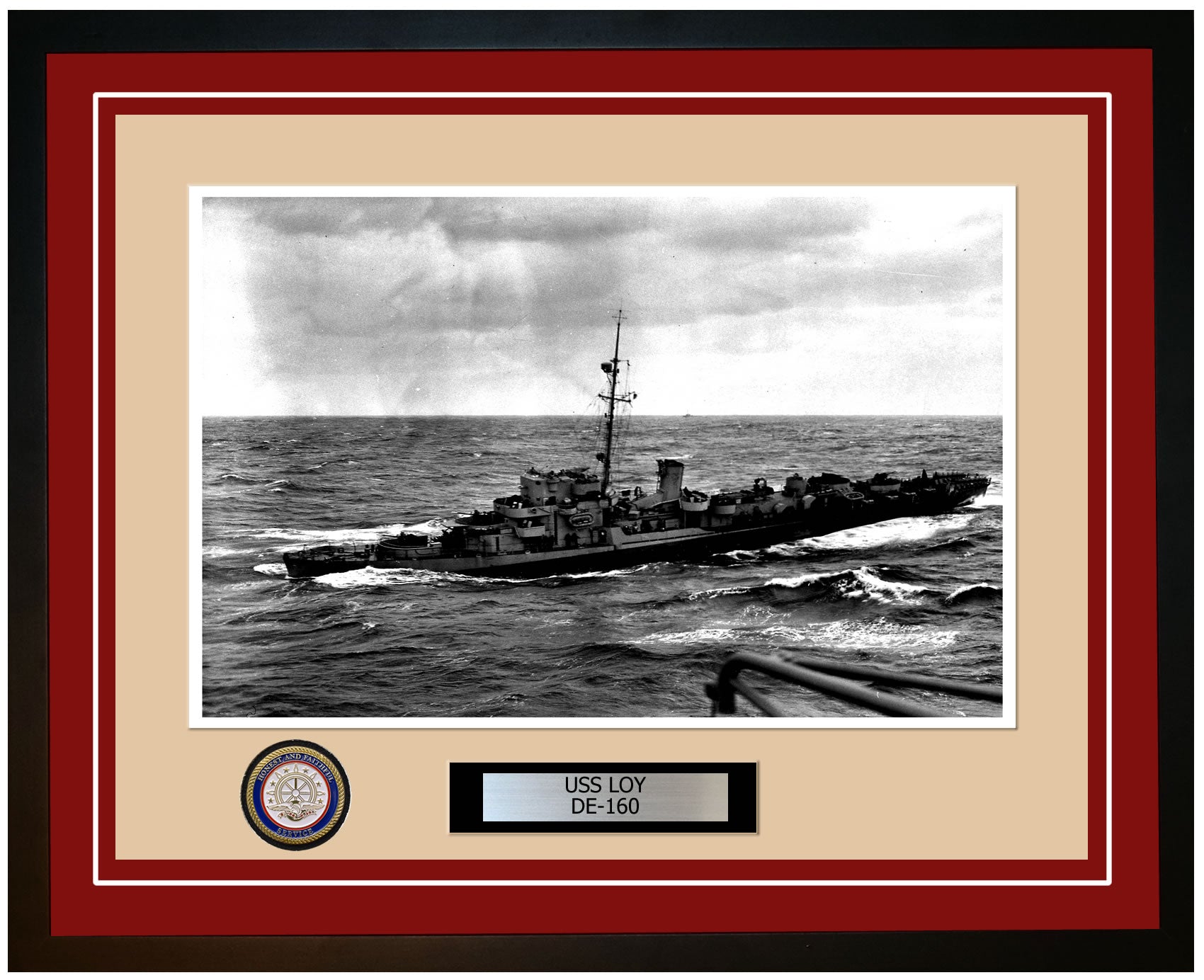 USS Loy DE-160 Framed Navy Ship Photo Burgundy