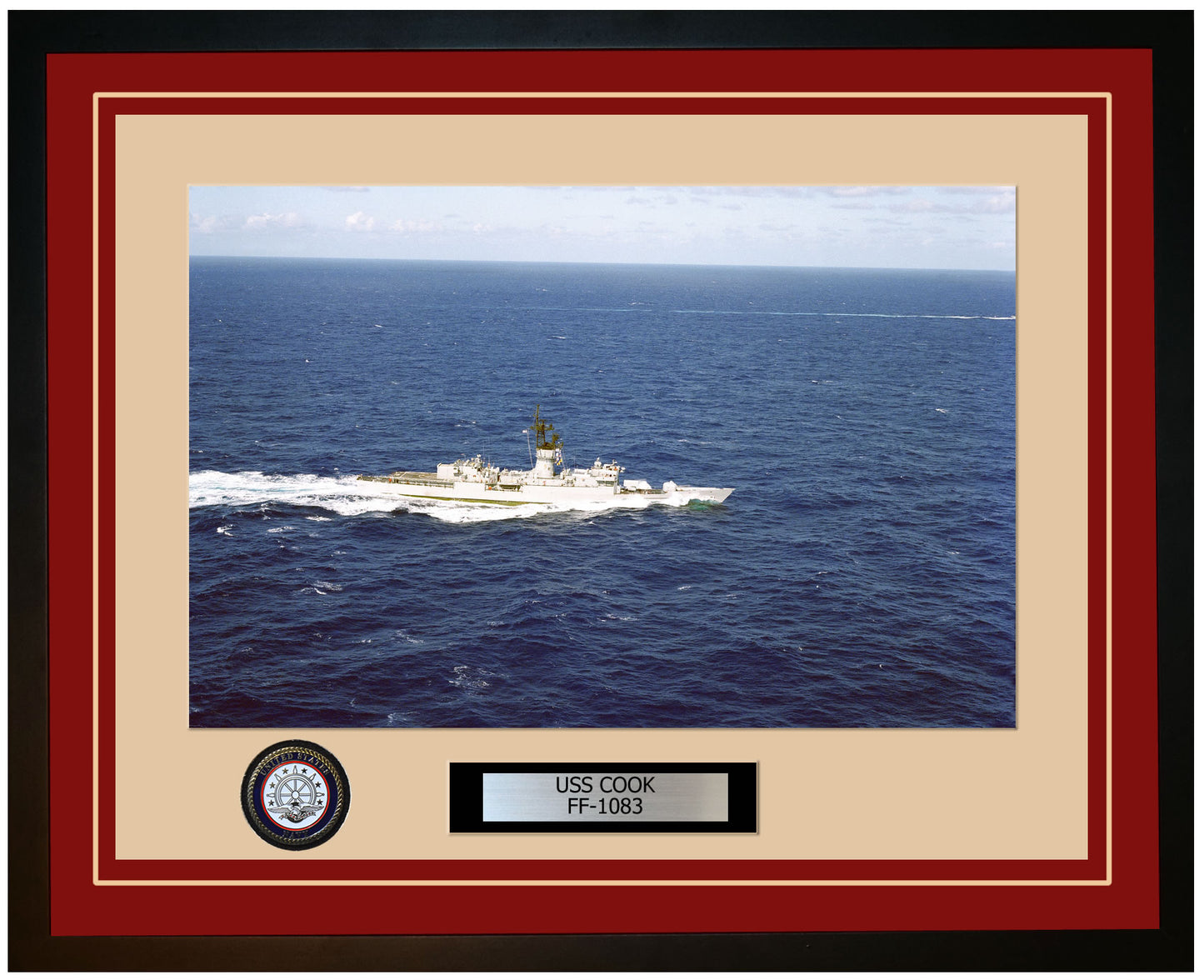 USS COOK FF-1083 Framed Navy Ship Photo Burgundy