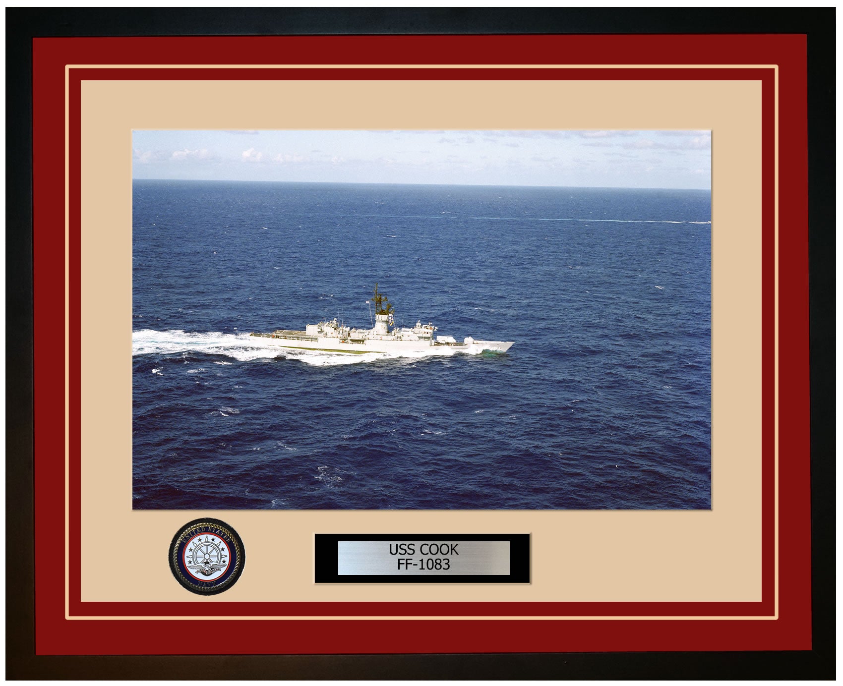 USS COOK FF-1083 Framed Navy Ship Photo Burgundy