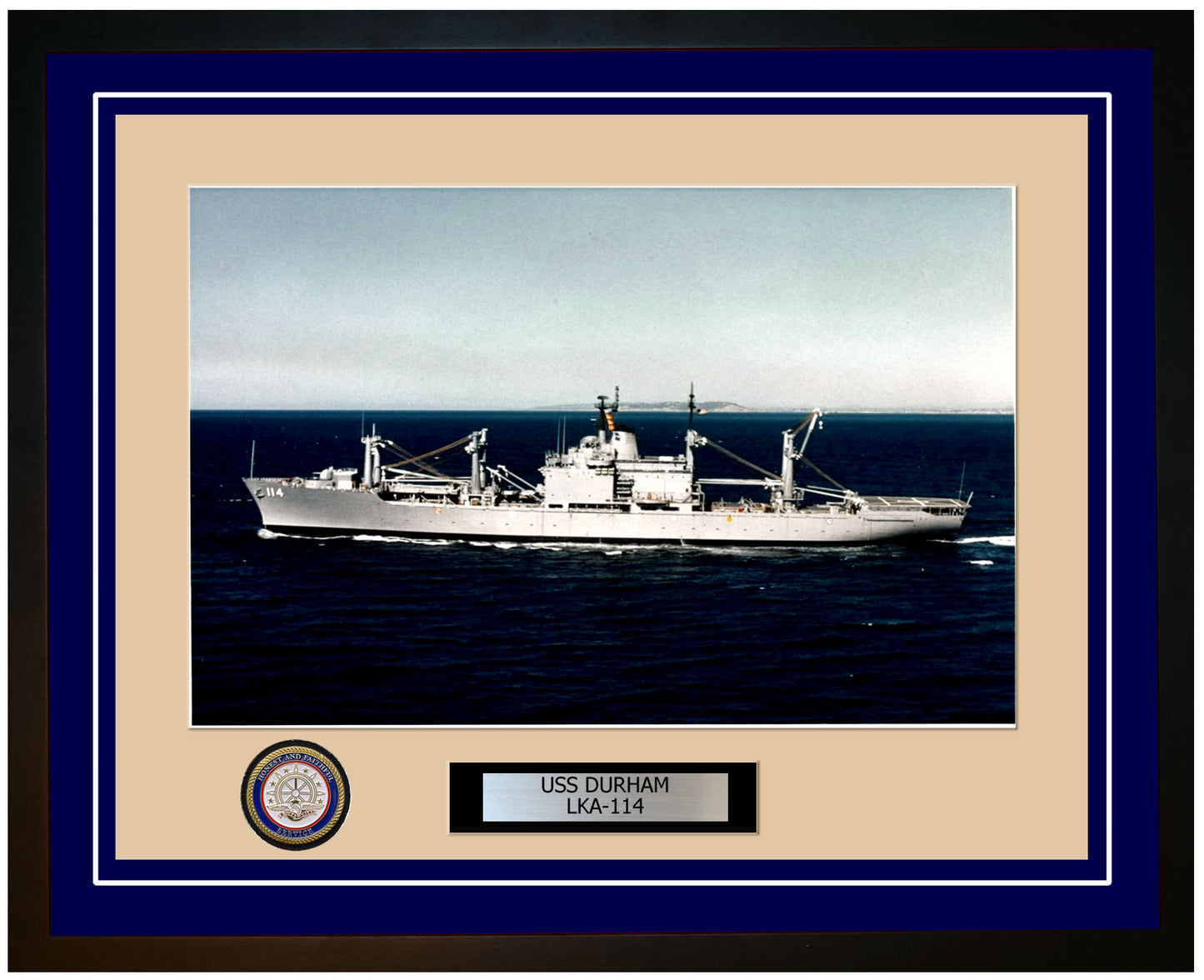 USS Durham LKA-114 Framed Navy Ship Photo Blue