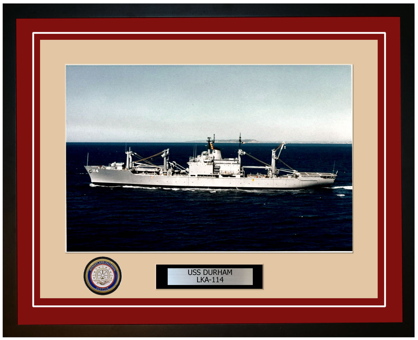 USS Durham LKA-114 Framed Navy Ship Photo Burgundy