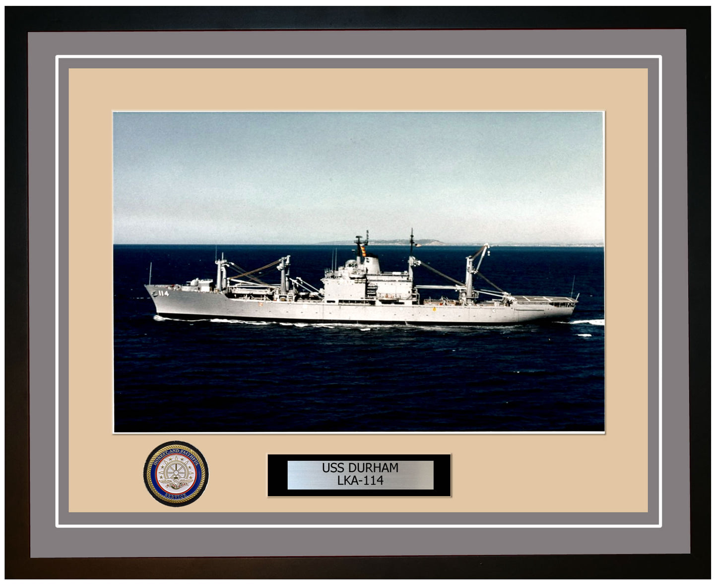 USS Durham LKA-114 Framed Navy Ship Photo Grey