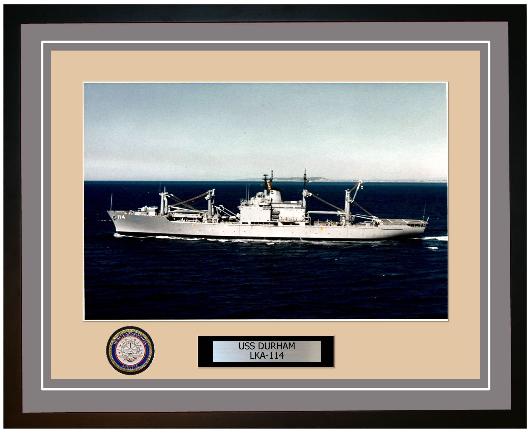 USS Durham LKA-114 Framed Navy Ship Photo Grey