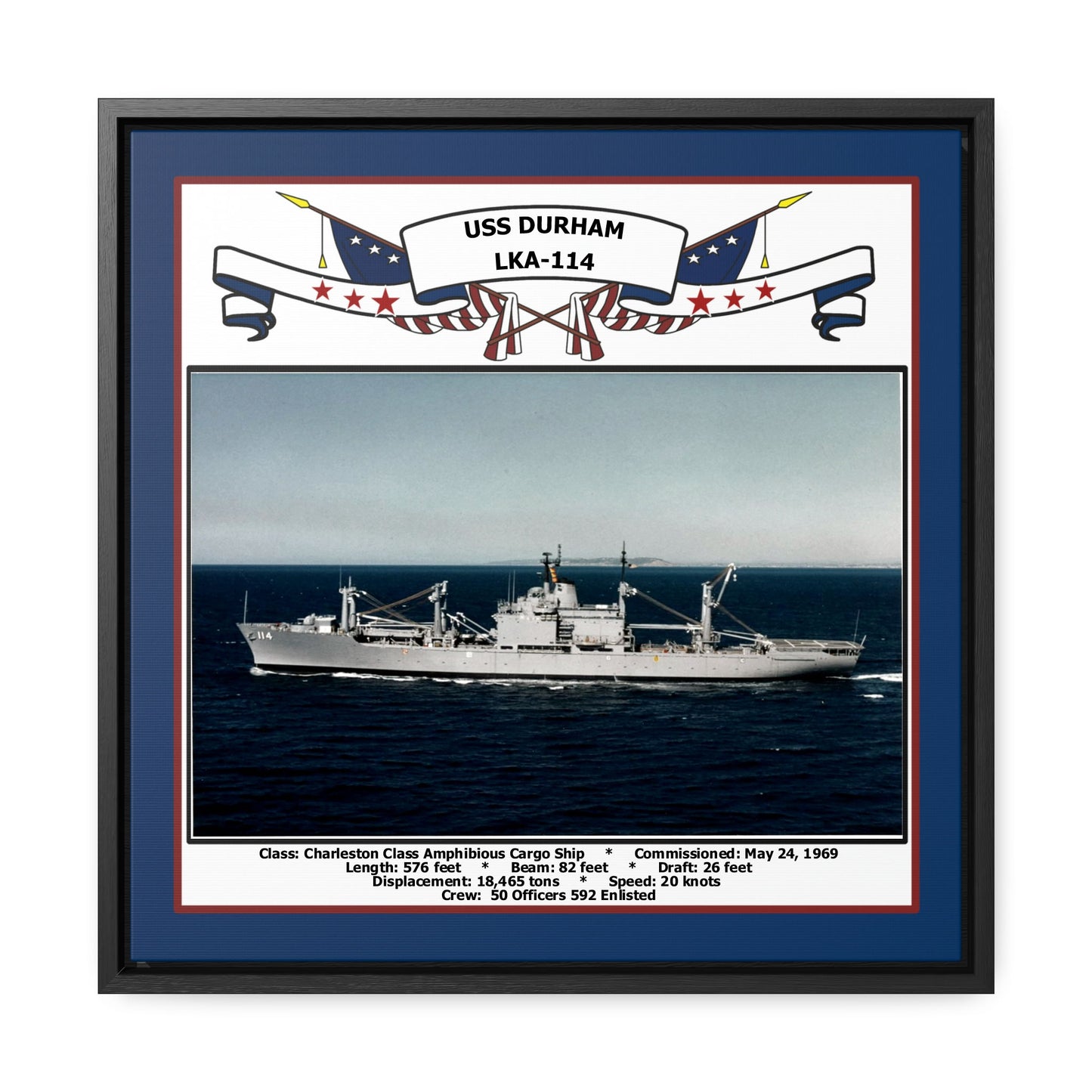 USS Durham LKA-114 Navy Floating Frame Photo Front View