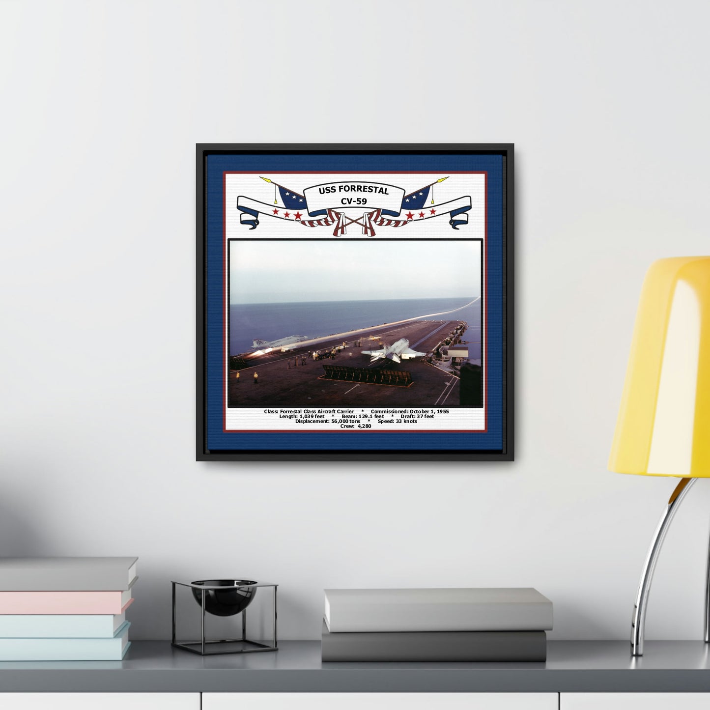 USS Forrestal CV-59 Navy Floating Frame Photo Desk View