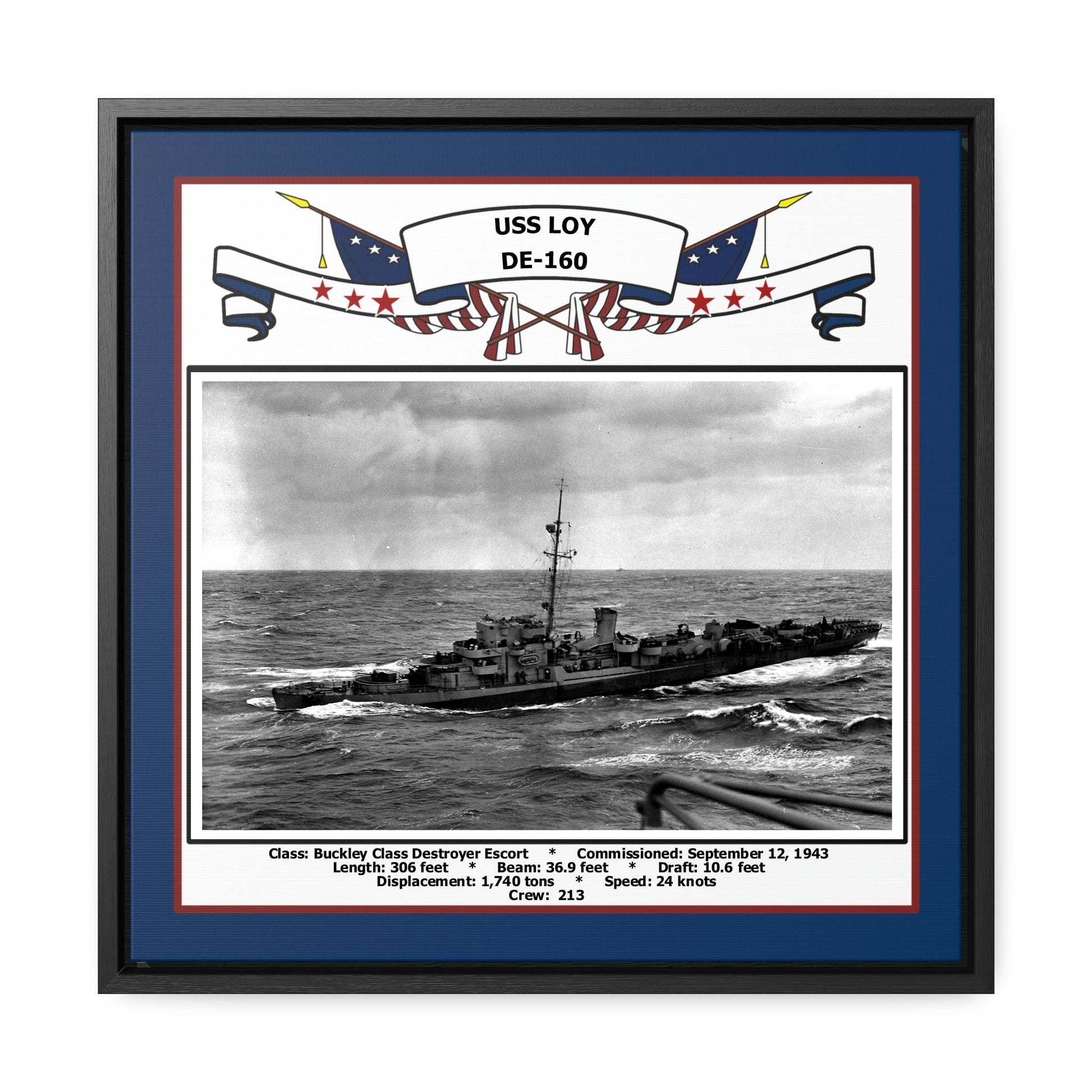 USS Loy DE-160 Navy Floating Frame Photo Front View