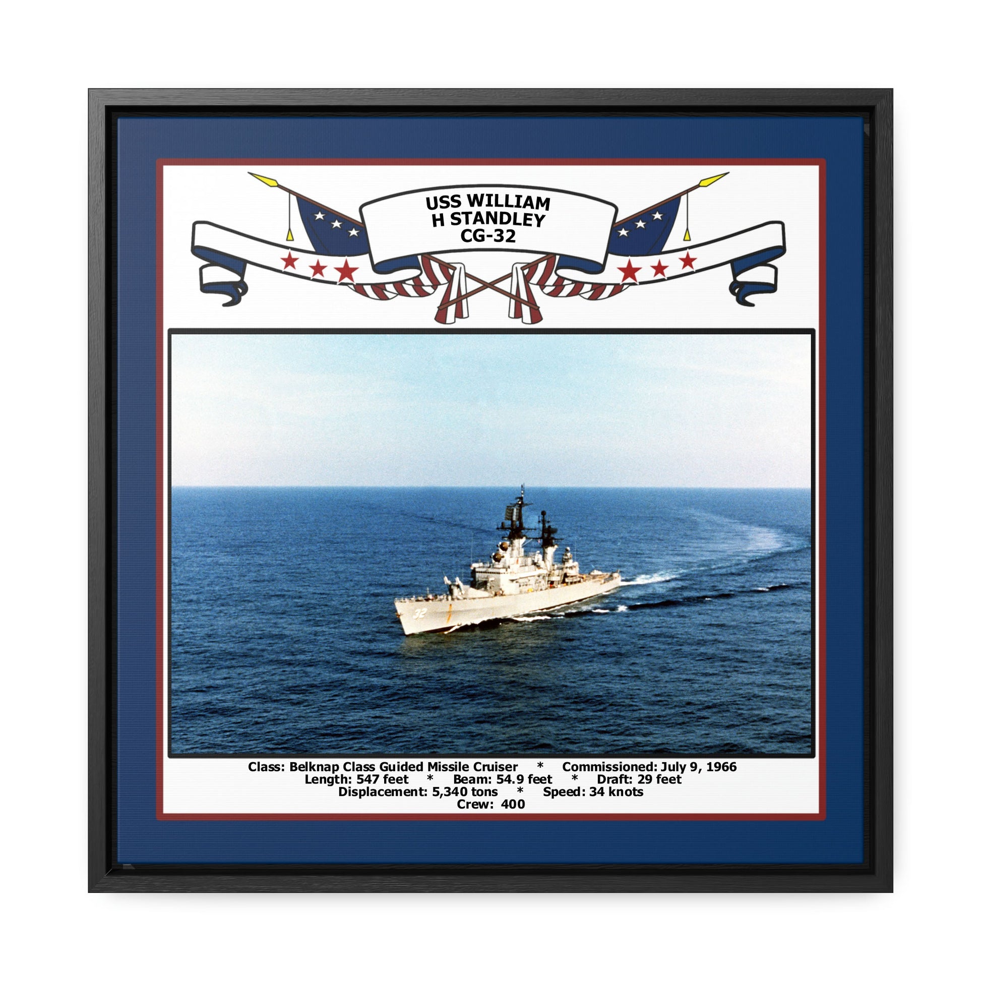 USS William H Standley CG-32 Navy Floating Frame Photo Front View