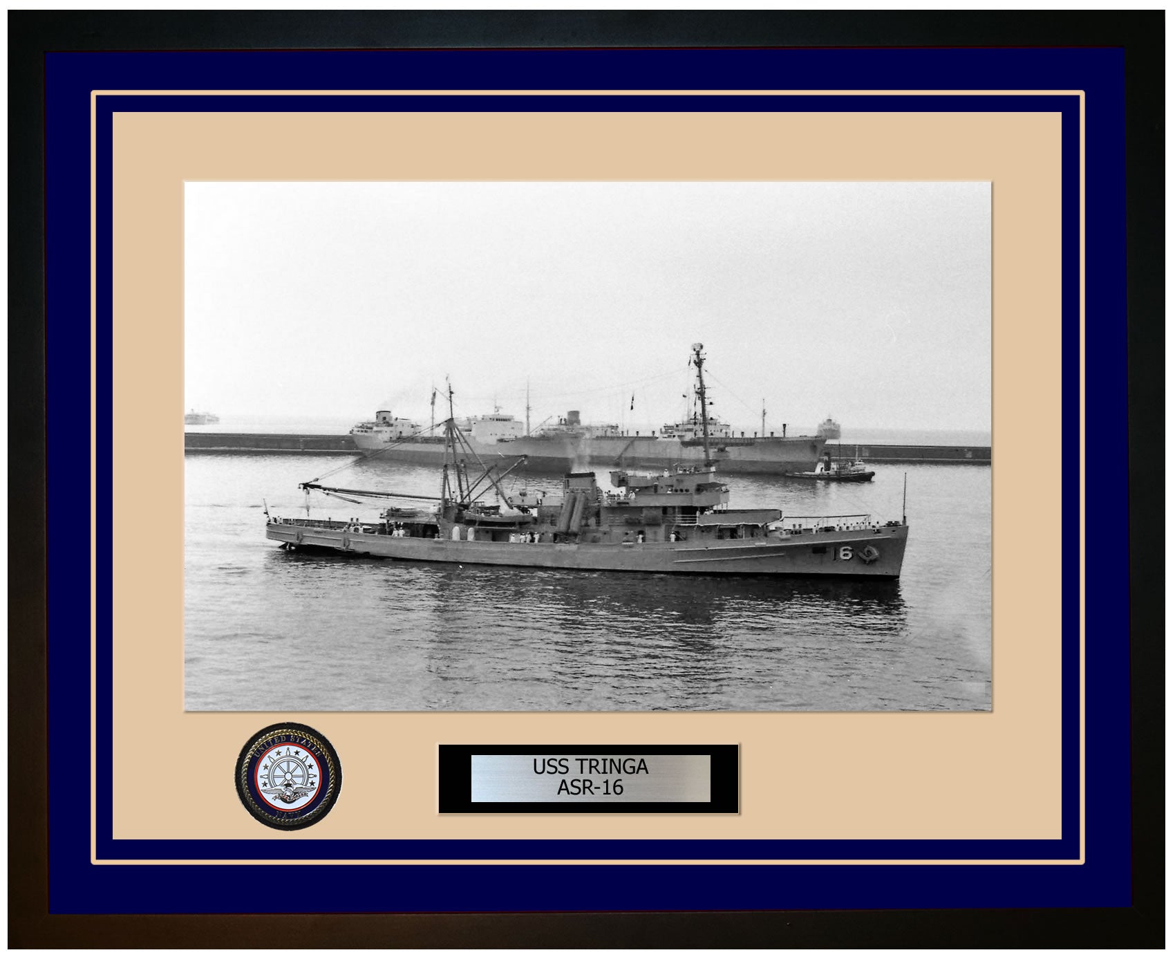 USS TRINGA ASR-16 Framed Navy Ship Photo Blue