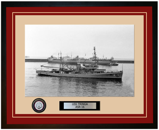 USS TRINGA ASR-16 Framed Navy Ship Photo Burgundy