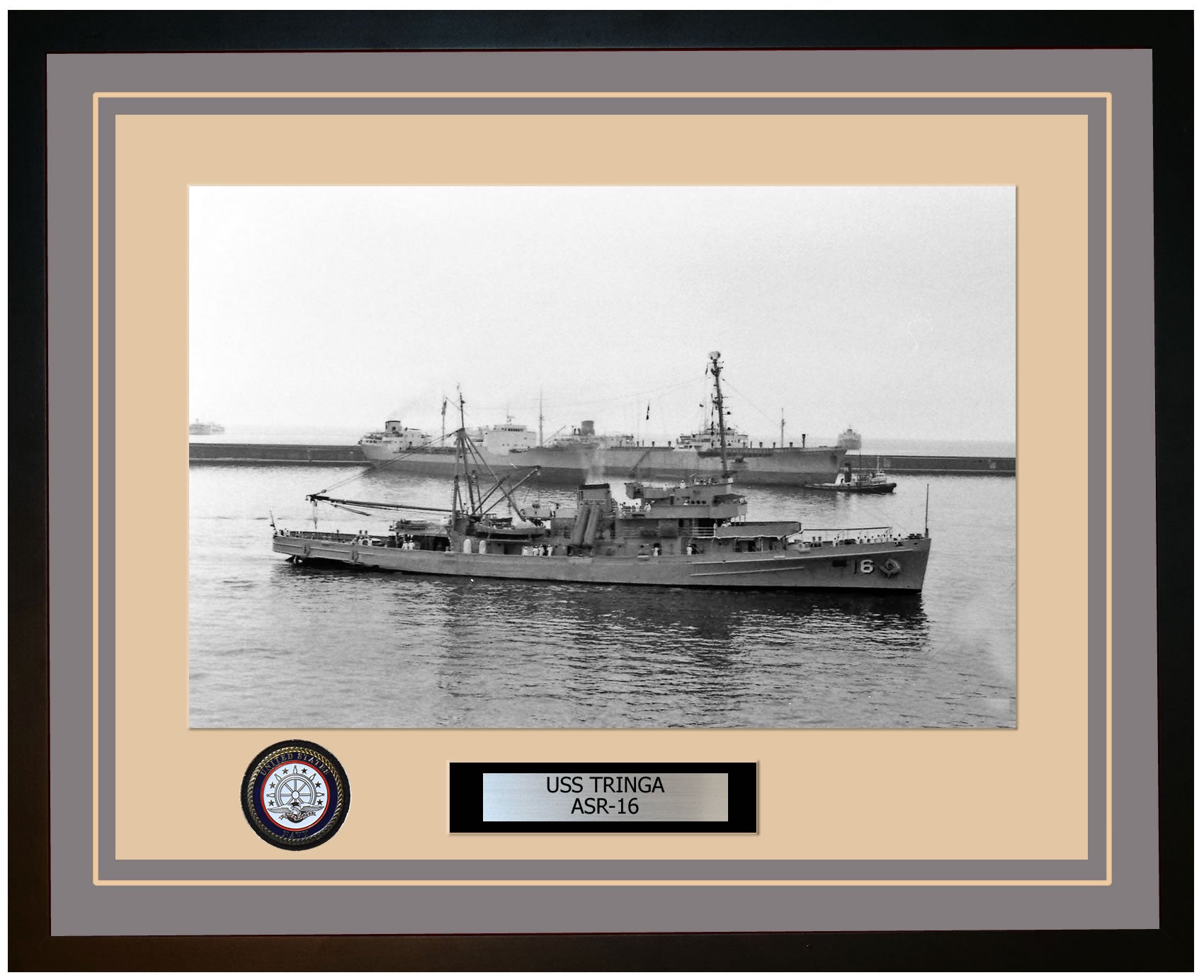 USS TRINGA ASR-16 Framed Navy Ship Photo Grey