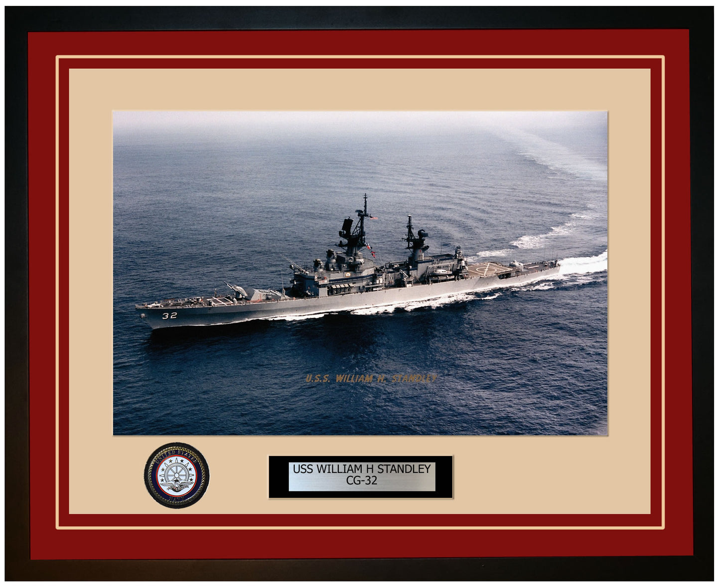 USS WILLIAM H STANDLEY CG-32 Framed Navy Ship Photo Burgundy