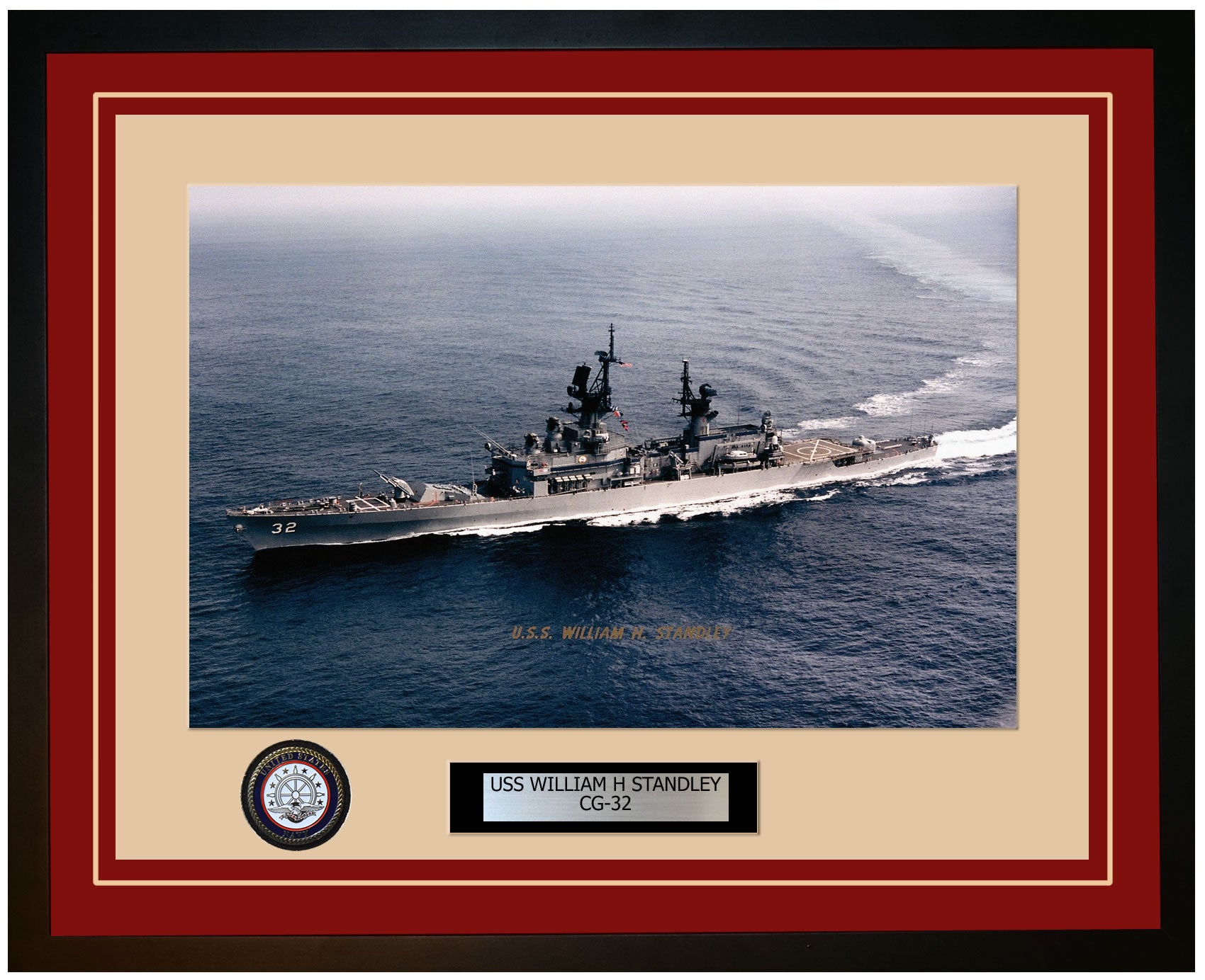 USS WILLIAM H STANDLEY CG-32 Framed Navy Ship Photo Burgundy