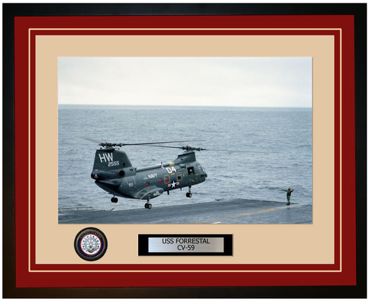 USS FORRESTAL CV-59 Framed Navy Ship Photo Burgundy