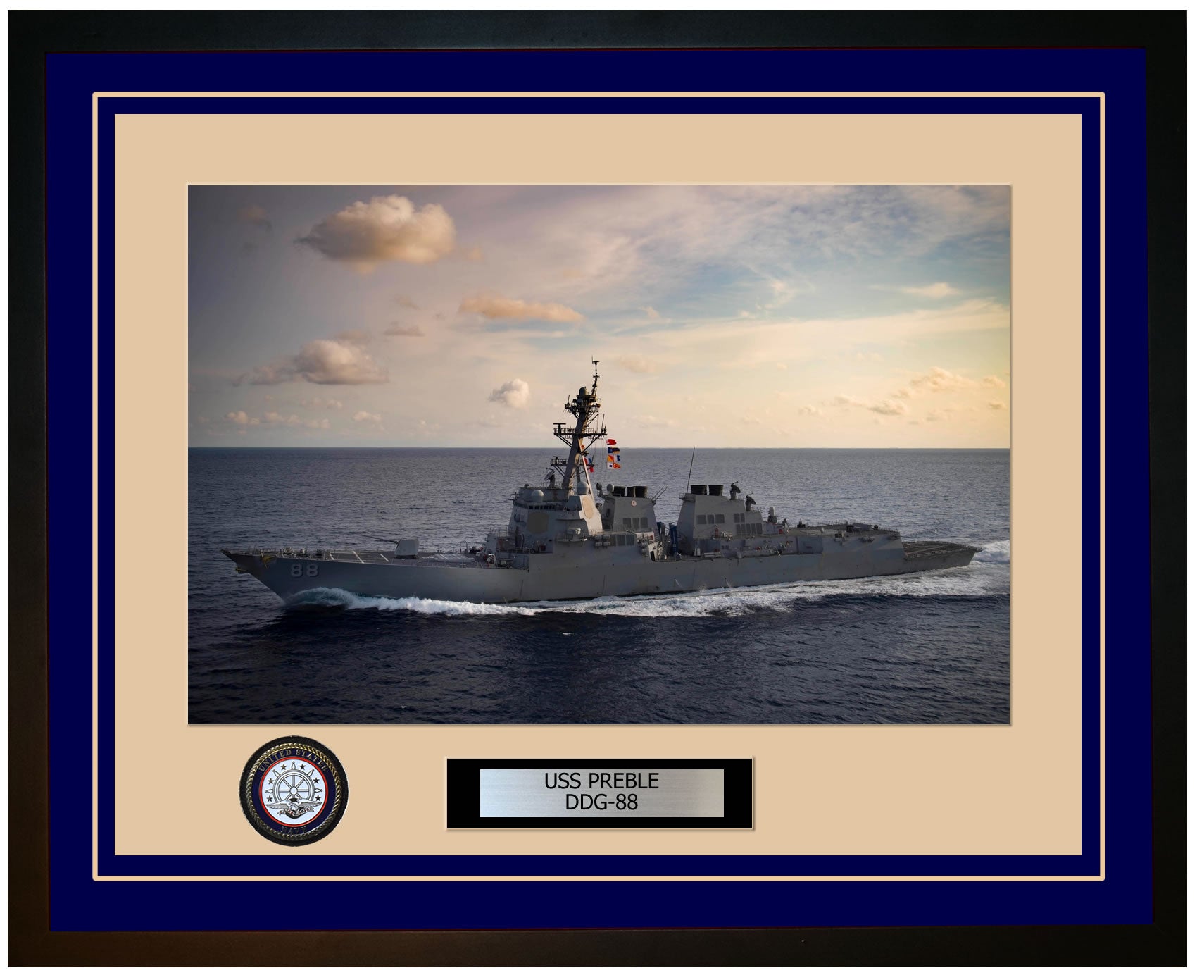 USS PREBLE DDG-88 Framed Navy Ship Photo Blue